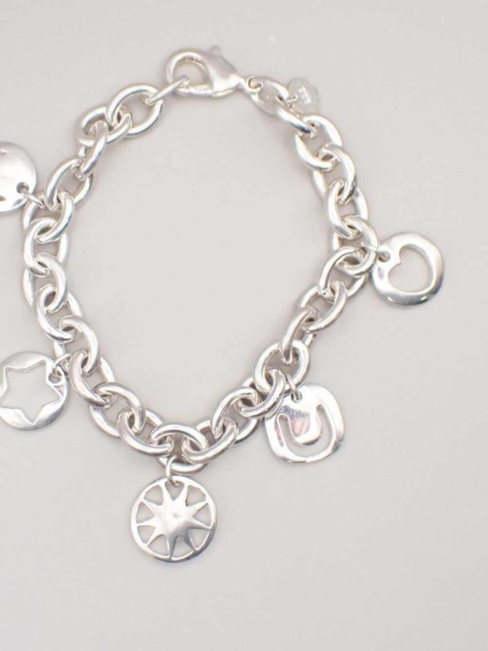 TIFFANY & CO. 5 Charm Stencil Chain Bracelet Sterling Silver AG 925 33KD047